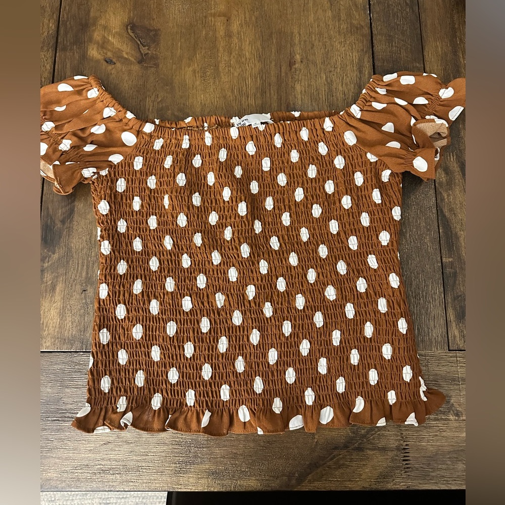 By the way. Maggie Smocked Polka Dot Top